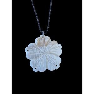 Carved Mother of Pearl Flower Pendant Necklace